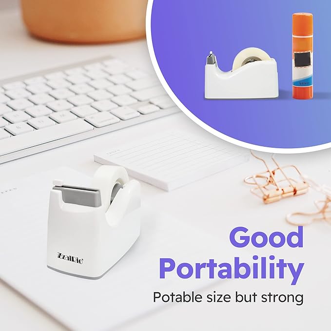 Safety Tape Dispenser Cute Mini 1" Core (White) Hidden Blade Design