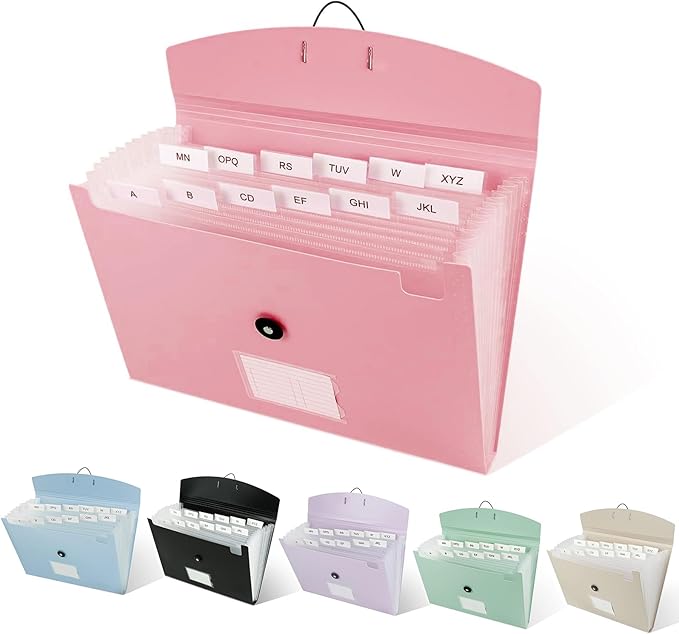 Pink Expandable File Folders, Expanding Receipt Organizer, Accordion Folder File Folders, Important Document Organizer, Accordion Folder for Office/School (Pink)