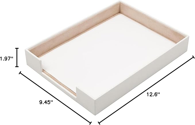 MOOGCO Leather Document Tray - Desk Organizer-Office Accessories - Desk Accessories-Office Supplies - Office Organizer - Office Gifts (White)