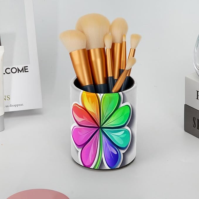 Rainbow Clover (1) Pencil Holder, Pencil Cup for Desk, Makeup Brush Holder Cup for Kids Desk Organizer for Office, Classroom, Home