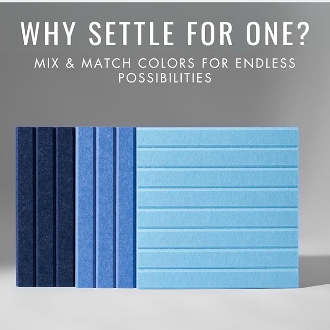 Large Cork Boards for Walls Black Felt Alternative - Slat Wall Paneling, Bulletin Board Tiles for Home Decor, Push Pin Corkboard Organizer for Office, Classroom-12-Pack Panel Kit (Baby Blue)