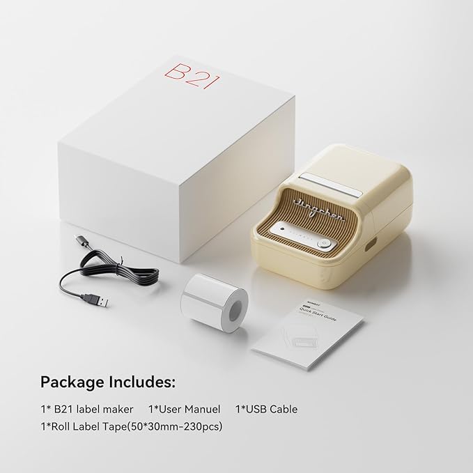 NIIMBOT B21 Label Maker, 2 Inch Portable Thermal Label Printer, Label Maker Machine with Tape, Compatible with Android, iOS & PC,Labeling for Home Storage Office and Small Business,Off-White