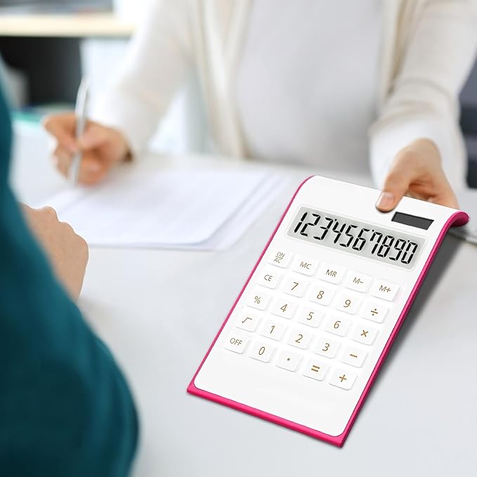 Hot Pink Calculator,UPIHO Hot Pink Office Supplies and Accessories, 10 Digits Solar Battery Basic Office Calculator, Desktop Calculator with Large LCD Display, Gifts for Coworkers