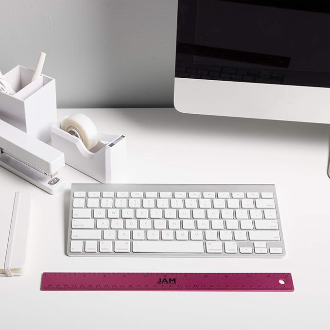 JAM PAPER Strong Aluminum Ruler - 12 Inch - Metal Ruler with Non-Skid Cork Backing - Fuchsia Metallic - Sold Individually