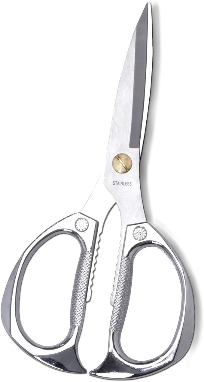 7.5in Stainless Steel Kitchen Scissors, Heavy Duty Shears for Chicken, Meat, Food, Vegetables, BBQ (Silver)
