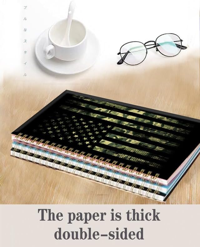 Spiral Journal Notebook,A5 Hardcover Lined Journals for Women Girl 6 x 8.3 in,120 Pages Thick Paper,Cute College Ruled Writing Notebook for Gifts Office Work School(American Flag Camouflage)