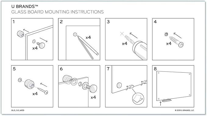 U Brands Magnetic Glass Dry Erase Board, Office Supplies, White, with Eraser, Markers, Magnet, 18” Tray, 5mm, 48” x 72”
