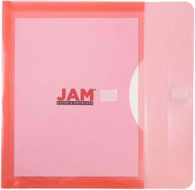 JAM PAPER Plastic Expansion Envelopes with Hook & Loop Closure - Letter Booklet - 9 3/4 x 13 with 1 Inch Expansion - Red - 12/Pack