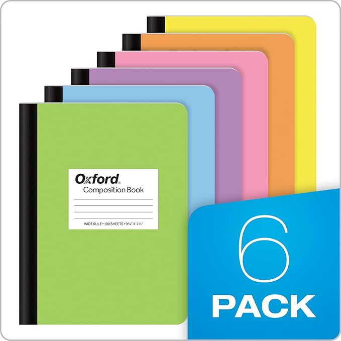 Oxford Composition Notebooks, 24 Pack, Wide Ruled Paper, 9-3/4 x 7-1/2 Inches, 100 Sheets, Assorted Pastel Covers (63759)