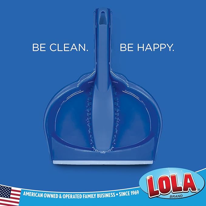 LOLA Clip On Dust Pan & Brush Set, 6 Pack, w/Easy Dust, Dirt & Debris Catching Rubber Lip, Flagged Fiber Bristled Brush, Hang Hole for Easy Storage