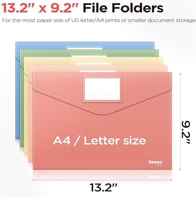 Sooez 20 Pack Plastic Envelopes, Plastic File Folder, Folders for Documents Retro Colors, Super Heavyweight Document Holder, Storage Pouches, File Envelopes for School Office Supplies