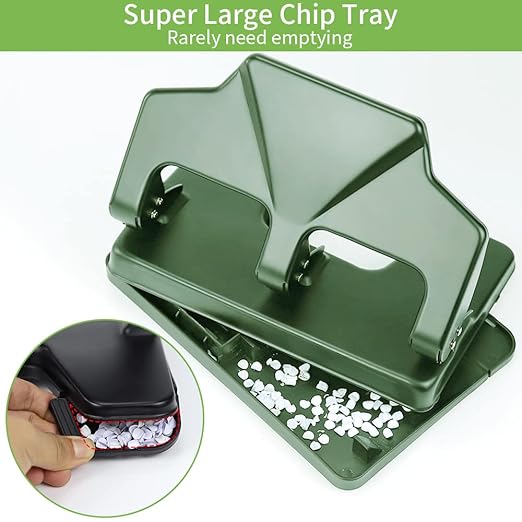 AFMAT HP17 3 Hole Punch, 40-Sheet Heavy Duty Paper Punch, 50% Reduced Effort 3-Hole Punch, Metal Hole Puncher 3 Ring, Three-Hole Paper Puncher w/Large Chip Tray for Classroom, Office, Green