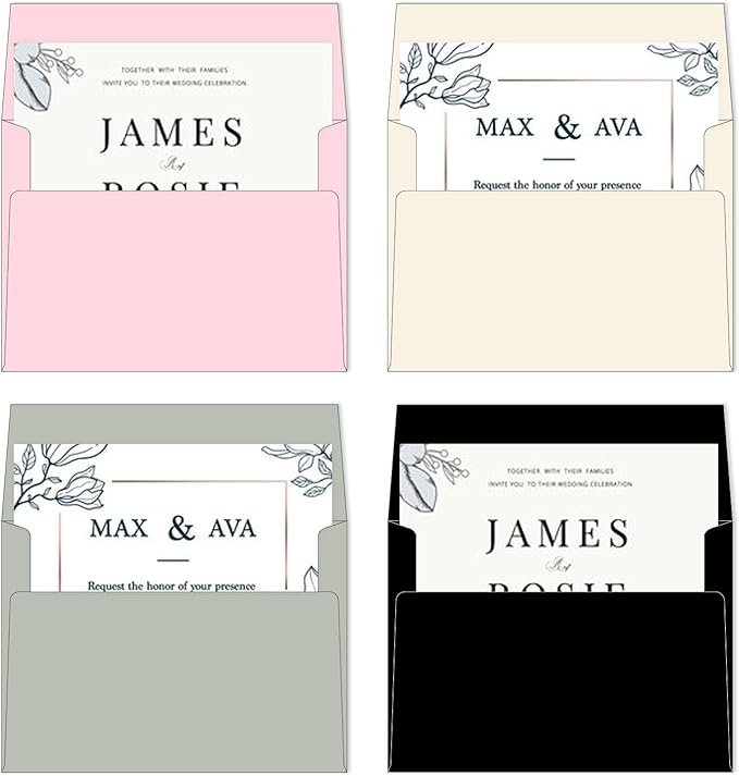 A7 Black Invitation 5x7 Envelopes - Self Seal, Square Flap,Perfect for 5x7 Cards, Weddings, Birthday, invitations, Graduation, Baby Shower, 5.25 x 7.25 Inches, 100 Pack, (Black)