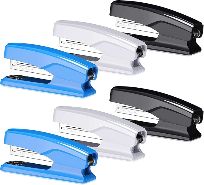Desktop Stapler School College Office Supplies Portable Durable Staplers for Desk Accessories Heavy Duty Stapler with 25 Sheet Capacity for Home Classroom Office Teacher (Black, Blue, Gray, 6 Pcs)