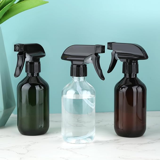 2-Pack Leakproof Spray Bottles (300ml/10oz) - Adjustable Nozzle for Fine Mist & Jet Stream | Premium Refillable Plastic Bottles for Hair Styling, Plant Misting, Cleaning Solutions (Brown)