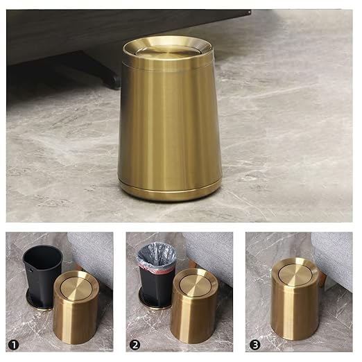 8L/2.1GALbrass Garbage can with Swing lid,Brushed Nickel Gold Trash can,Matte Gold Trash can for Bathroom,Powder Room,Bedroom,Laundry Room (GOLD-32-8l)