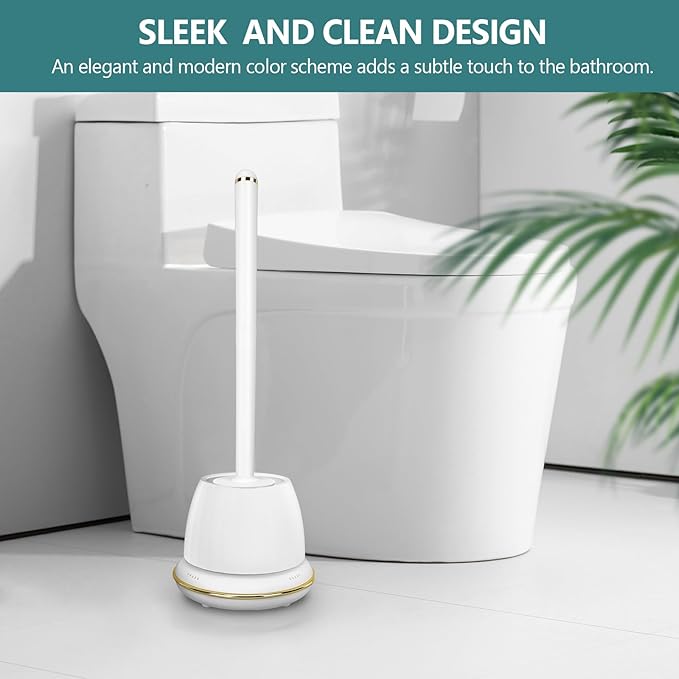 Gold Toilet Brush and Holder Set 2 Pack,Toilet Bowl Brush with Long Handle, Easy to Assemble of Compact Toilet Scrubber, Gold Bathroom Accessories. 2U