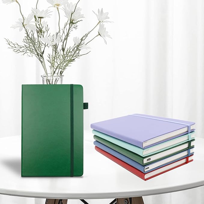 Deziliao Lined Journal Notebooks with Pen Loop, Hardcover Notebook Journal for Work, 100Gsm Premium Thick Paper with Inner Pocket, Medium 5.7"x8.4", (Dark-Green, Ruled)