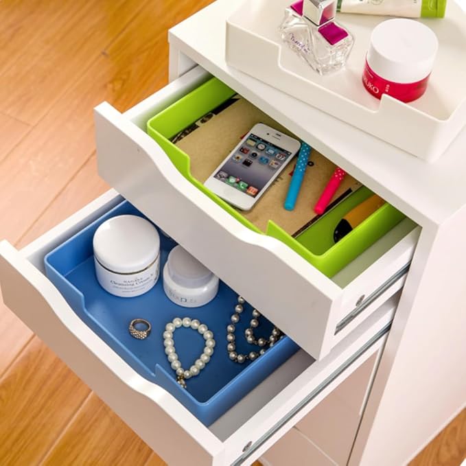 Letter-Size Tray, Desk Drawer Organizer, A4 Plastic Paper Tray, Stackable Plastic Paper Holder File Organizer for Office, School, Home Storage (Blue)