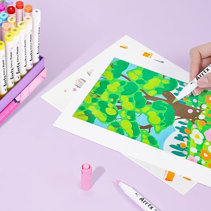 Arrtx Acrylic Paint Markers 60B,Brush Tip Acrylic Markers for Rock Painting,Glass,Stone,Wood,Ceramic Fabric Art Supplies,Stocking Stuffer Gifts for women men