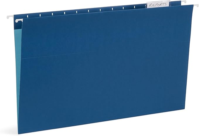 25 Blue Summit Supplies Colored Hanging File Folders Legal Size, 9.5" x 14.75", Legal Size Hanging File Folders for Filing Cabinet with Plastic Tabs and Inserts, Assorted Jewel Tone Colors, 11pt Paper