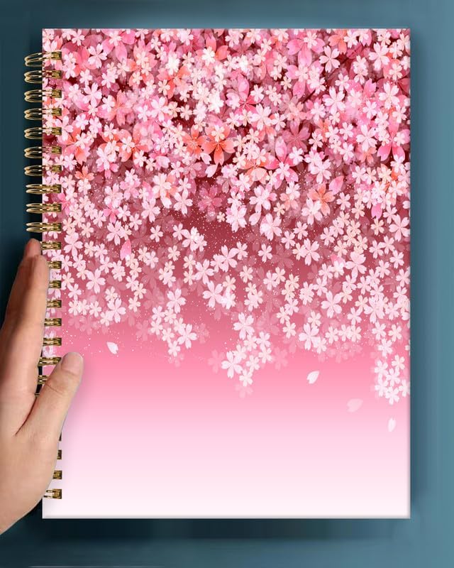 Spiral Journal Notebook,A5 Hardcover Lined Journals for Women Girl 6 x 8.3 in,120 Pages Thick Paper,Cute College Ruled Writing Notebook for Gifts Office Work School(Pink Cherry blossom)