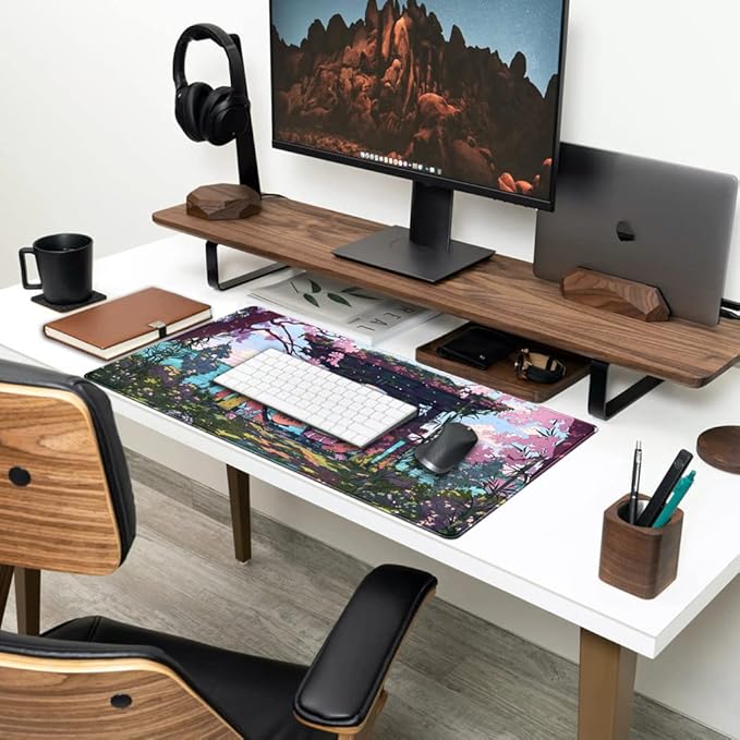 Pink Japan Desk Pad Anime Gaming Green Mouse Pad Large Mouse Pad For Desk Computer Pc Laptop Office Decor For Women, Anime Mouse Keyboard Pad Stitched Edges Non-Slip Rubber Mat Desk Pad (31.5x15.7 In)