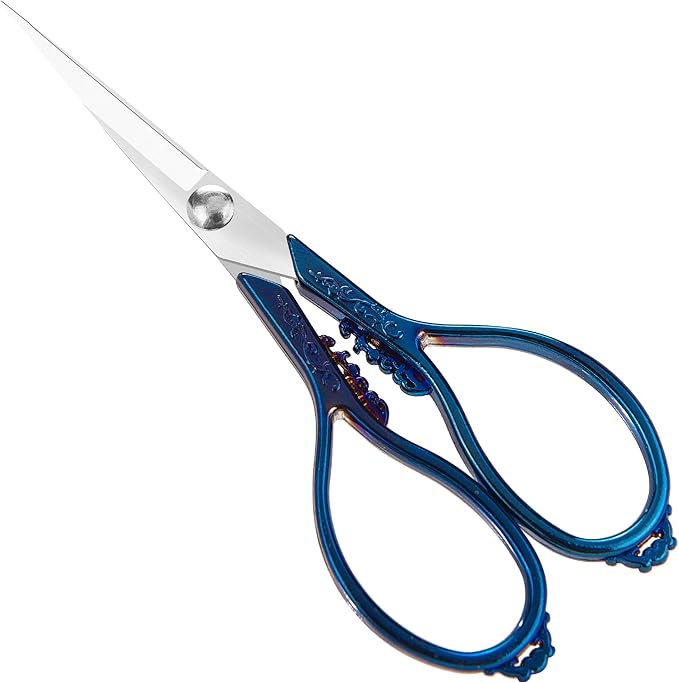 Small Stainless Steel Scissors, Vintage European Style, Blue