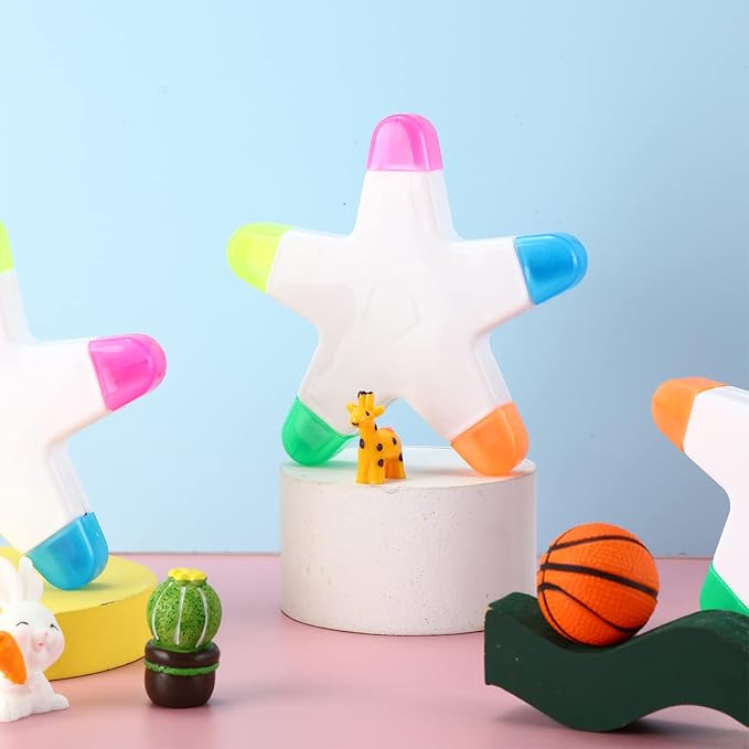 Geyee 50 Pcs Star Highlighters Bulk Highlighters Assorted Colors Creative Star Shape Watercolor Cute Pens 5-in-1 Color Fluorescent Pens for School Office Stationery Aesthetic School Supplies