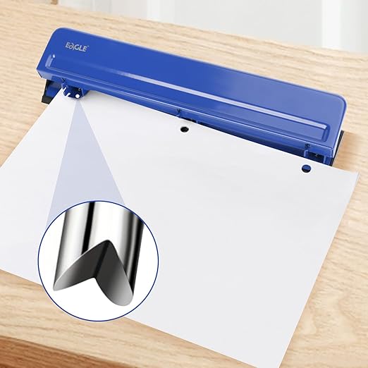 Eagle 3 Hole Punch, Desktop Heavy Duty Paper Puncher,12 Sheet Punching Capacity, All-Metal Construction(Blue)