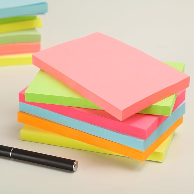960 Sheets 3 in x 5 in Large Sticky Notes, 76 x 127 mm 6 Pads Assorted Self-Stick Pads for Notebook,Office,School and Home,80 Sheets/Pad (12 Pads Brillant)