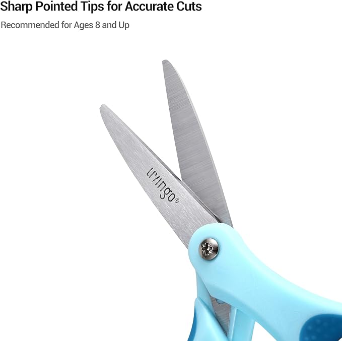 LIVINGO Kids Scissors for Ages 8-11 - 3 Pack 6” Pointed Tip Stainless Steel School Scissors for Children Teacher Classroom Crafting
