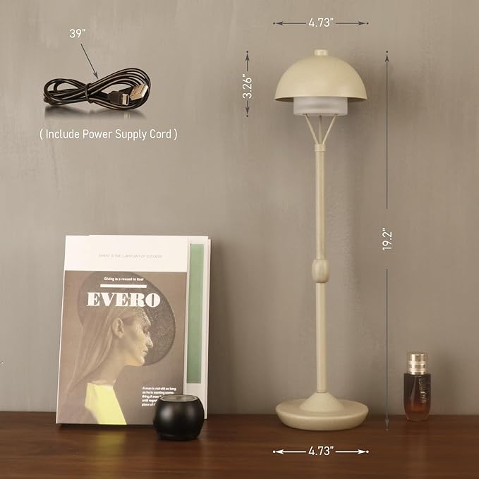 Modern Table Lamp Cordless Portable Desk Lamp, 2700K Stepless Dimming Rechargeable Battery Operated LED Lights for Bedroom, USB-C Charging, Restaurant/Bar/Night Light/Gifts (Sand Gray)