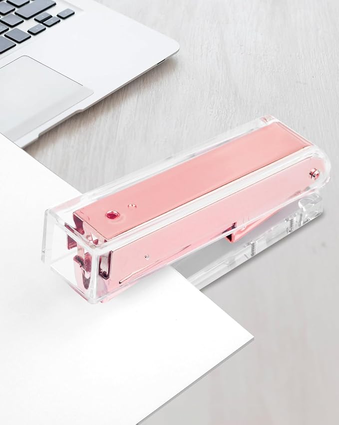 Honagu Clear Acrylic Stapler - Elegant Modern Desk Accessory for Home, Office, or School (Rose Gold)