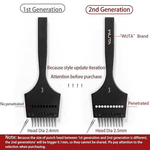 WUTA Sharp Head Replaceable Pricking Iron Removable Round Hole Punch Leather Craft Chisel DIY Leather Tools 2nd Generation (60 Pcs Round Punch Head)