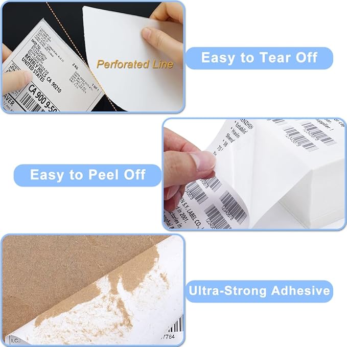 Thermal Labels, 4x6 Shipping Labels Pack of 8000 Perforated Shipping Label Papers, FanFold Thermal Printer Labels, Sticker Labels to Write on, Permanent Strong Adhesive, Commercial Grade