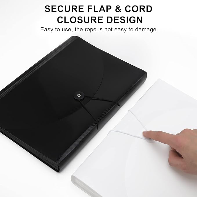 Accordian File Organizer 13 Pocket Expanding File Folder with Labels, A4 Letter Size Paper Document Receipt Organizer Portable Accordion Filing Folder for Classroom, Home, Office (Black+White)