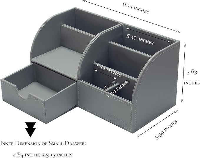 UnionBasic Desk Organizer - Multifunctional Leather Desktop Pen Holder Storage Box - Business Card/Pen/Pencil/Mobile Phone/Stationery Holder, Grey