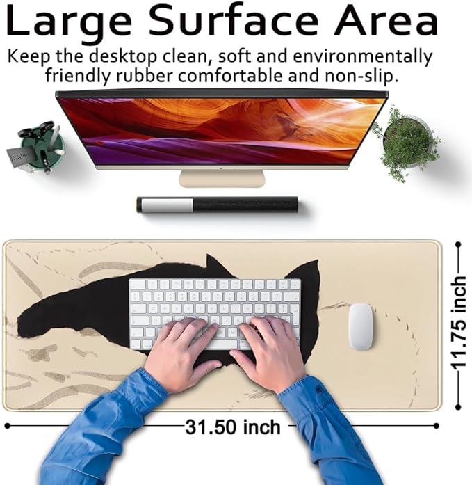 Cute Cat Keyboard Pad Desk Mat Cat Mouse Pad XL Desk Anime Mat Large Gaming Mouse Pad for Desk Decor Laptop Computer Desk Home Office for Girl with Stitched Eges 31.5x11.8 in
