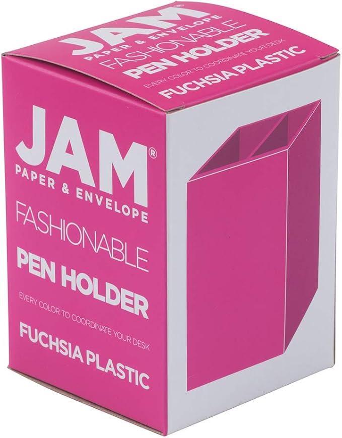 JAM Paper Plastic Pen Holder - Fuchsia Pink - Desktop Pencil Cup Sold Individually