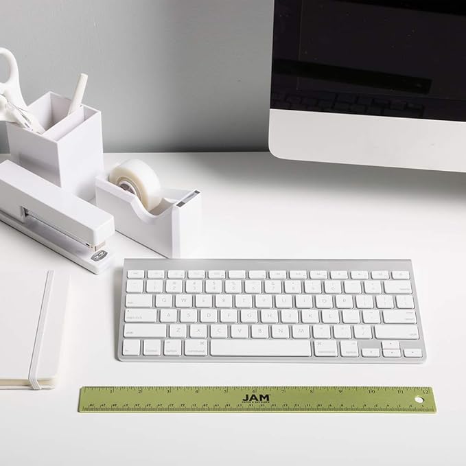 JAM PAPER Strong Aluminum Ruler - 12 Inch - Metal Ruler with Non-Skid Cork Backing - Lime Green - Sold Individually