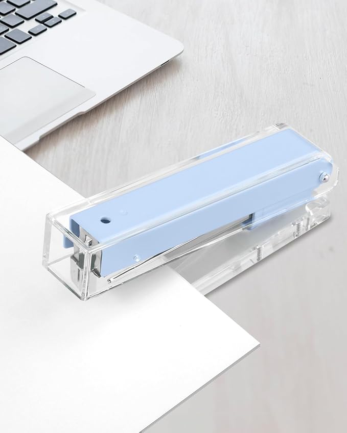 Honagu Clear Acrylic Stapler - Modern Desk Stapler for Home, Office, or School (Macaron Blue)