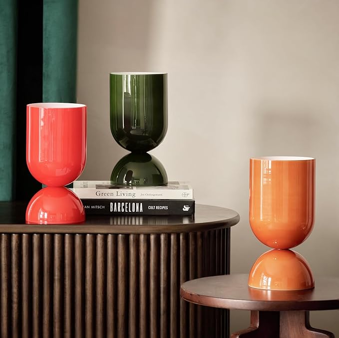 8.9" Modern Glass Table Lamp for Living Room, Dimmable Desk Lamps for Bedroom, UL Listed Nightstand Lamp with Dome Base, End Table Lamps for Kids Room, Side Tables, College Dorm, Office, Glossy Orange