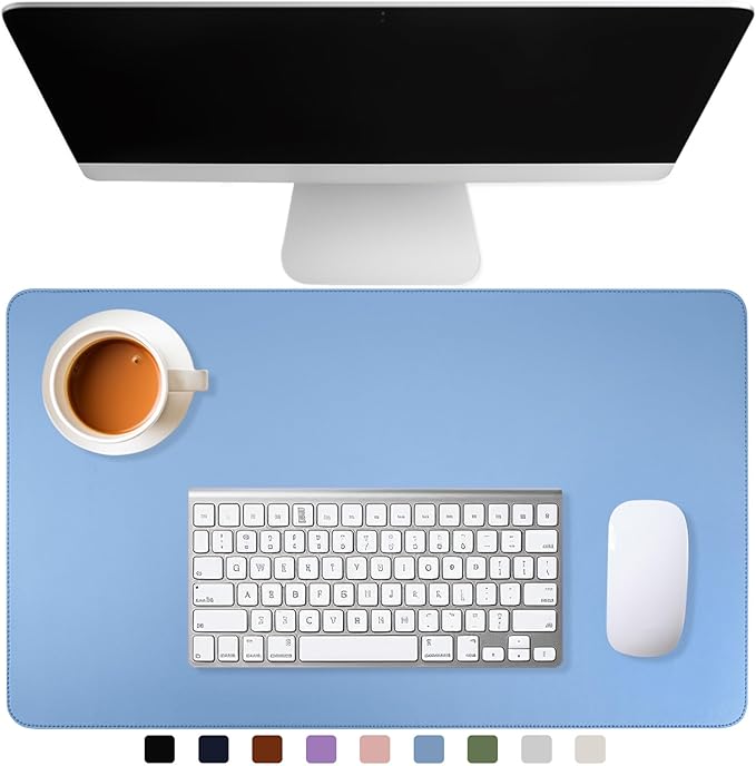 Desk Cover Mat Light Blue Computer Mat Desk Pads On Top of Desks Cute Desk Mat Pad Mat 31.5"x15.7" Laptop Mat for Desktop PU Leather Large Mouse Pad Desk Office Desk Accessories Supplies