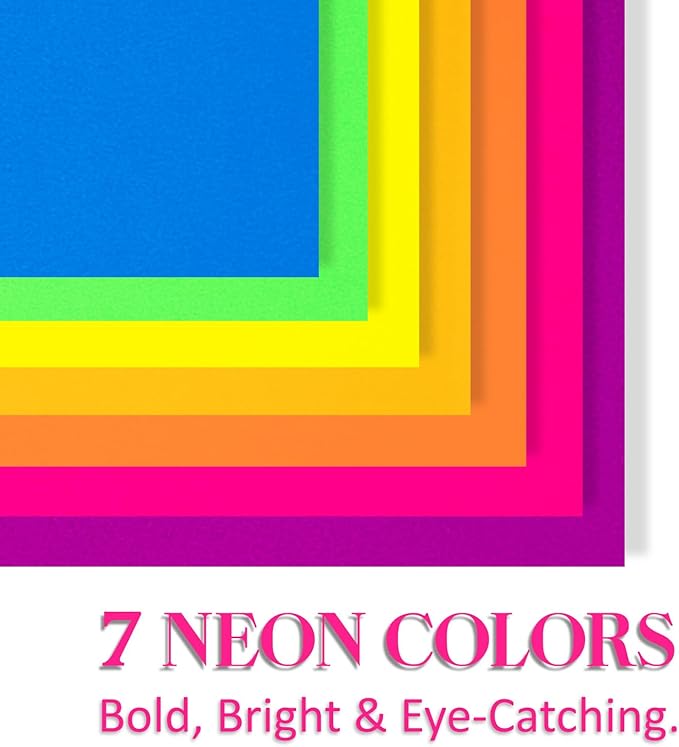 Colored Copy Paper 8.5X11 Inches,140 Sheets 20 lb/80GSM 7 Colors Neon Fluorescent Letter Size Printer Multipurpose Paper for Office School Education Daily Printing,Document Copying,Study