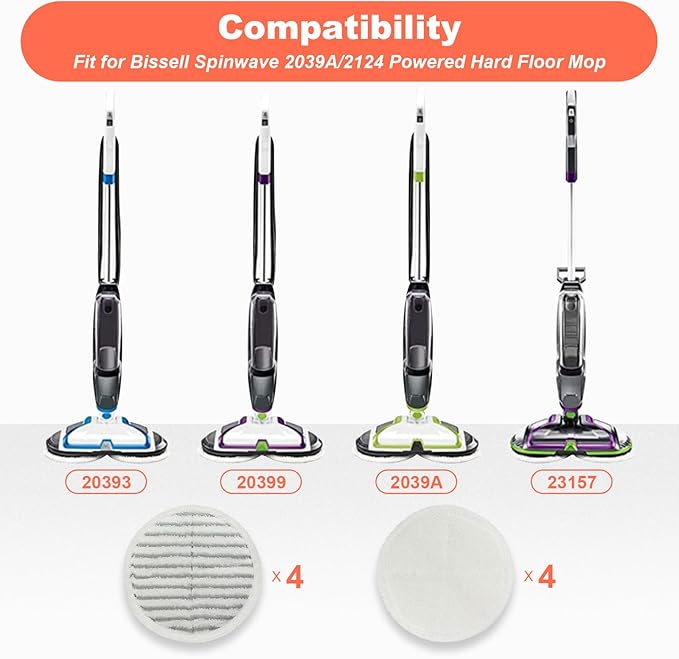 BeiLan Spinwave Mop Pads Fit for Bissell Spinwave 20399 23157 23159 2039A 2124A 20393 2039T 2039W 20391 20395 2307 2315A Soft Scrubby Pads for Hardwood Floor Cleaning Replacement Pads(8Pack)