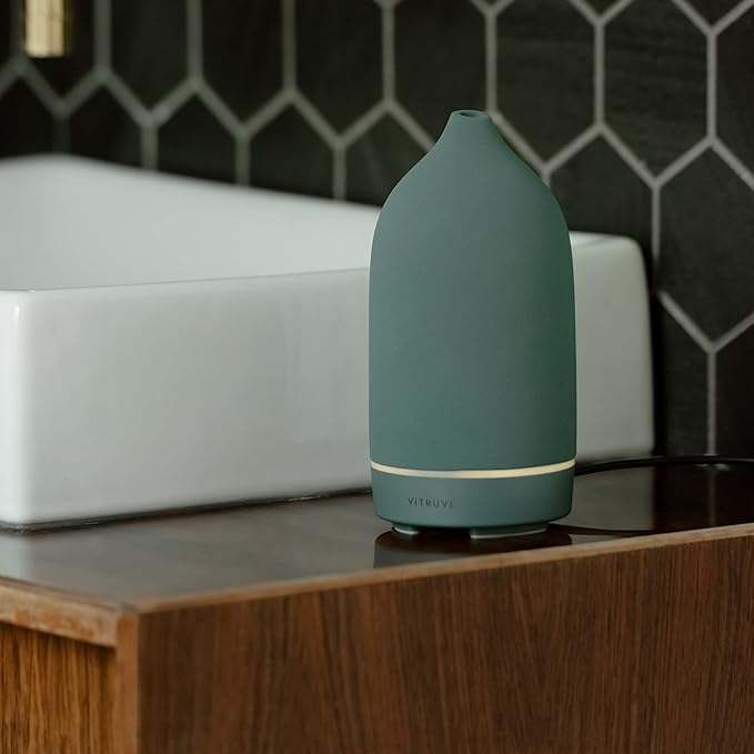 Vitruvi Stone Diffuser, Ceramic Ultrasonic Essential Oil Diffuser for Aromatherapy | Ceramic, Home Decor | Sea, 90ml Capacity
