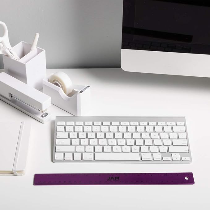 JAM PAPER Strong Aluminum Ruler - 12 Inch - Metal Ruler with Non-Skid Cork Backing - Purple Metallic - Sold Individually