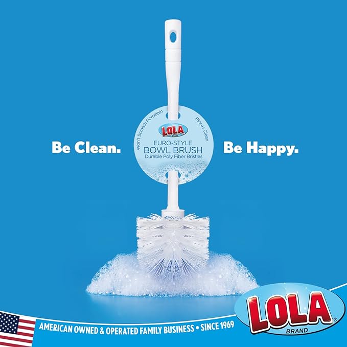 LOLA Classic Toilet Brush, 2 Pack, Durable Fiber Stiff Bristles, Compact Size, Non-Scratch, Long-Lasting