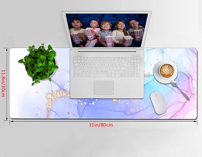 Extended Gaming Mouse Pad (31.5 X 11.8 in), Large Non-Slip Rubber Base Mousepad,Keyboard Mouse Mat Desk Pad for Work, Game, Office, Home - Blue Purple Rose Gold Marble